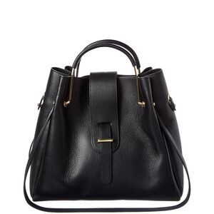 Italian Leather Unstructured Shoulder Tote, Black